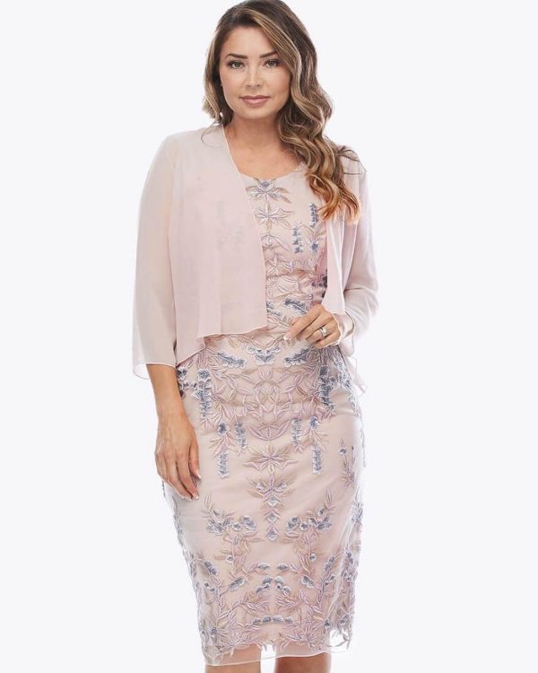 Mesh Embroidered Dress with Chiffon Jacket