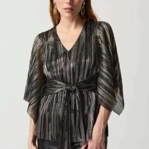 Joseph Ribkoff Foil Tie Front Top in Black/Gold