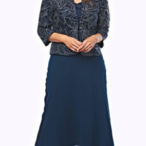Embroidered Lurex Mesh Sequined Jacket and Chiffon Skirt Suit
