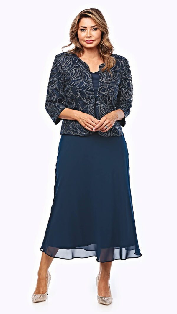 Embroidered Lurex Mesh Sequined Jacket and Chiffon Skirt Suit