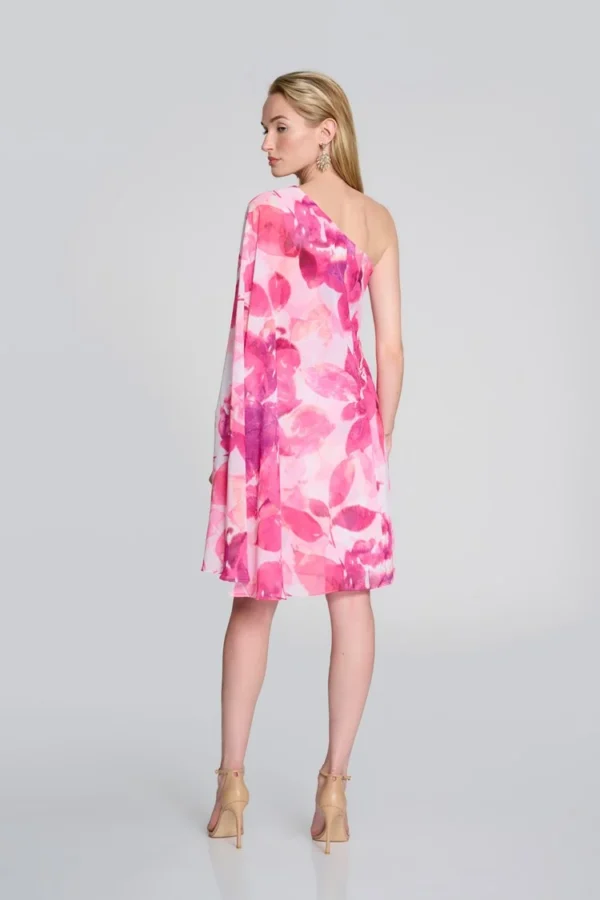 Joseph Ribkoff Chiffon Floral One Shoulder Cape Dress - Image 3