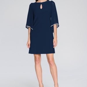 Joseph Ribkoff Silky Knit Shift Dress with Chiffon Sleeves