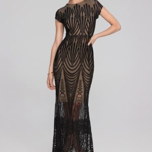 Joseph Ribkoff Embroidered Lace Trumpet Gown
