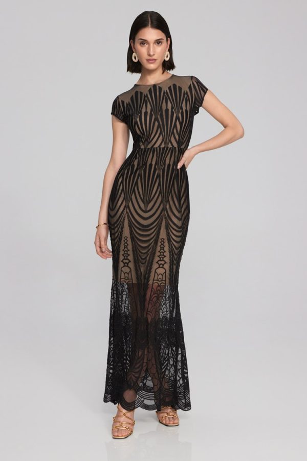 Joseph Ribkoff Embroidered Lace Trumpet Gown