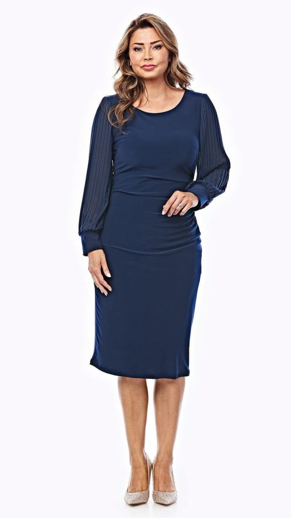 Mid-length Shift Dress with Round Neckline and Full Chiffon Sleeve With Cuff