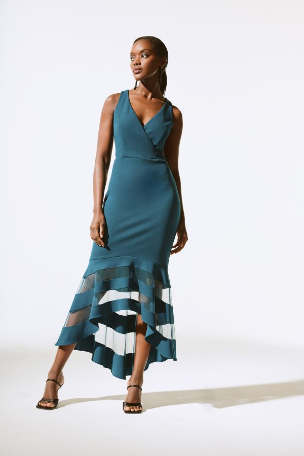 Joseph Ribkoff Scuba Crepe And Mesh Trumpet Gown - Image 2