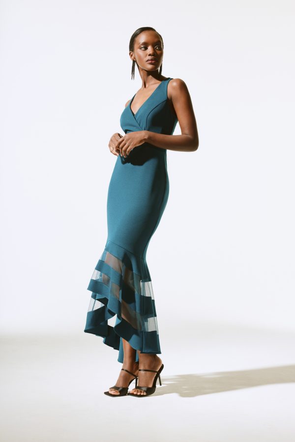 Joseph Ribkoff Scuba Crepe And Mesh Trumpet Gown - Image 5