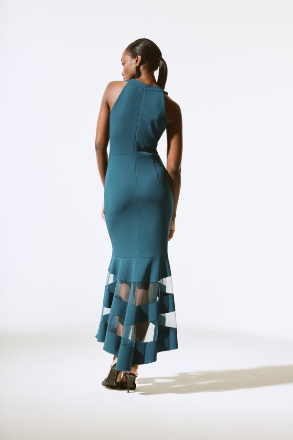 Joseph Ribkoff Scuba Crepe And Mesh Trumpet Gown - Image 4