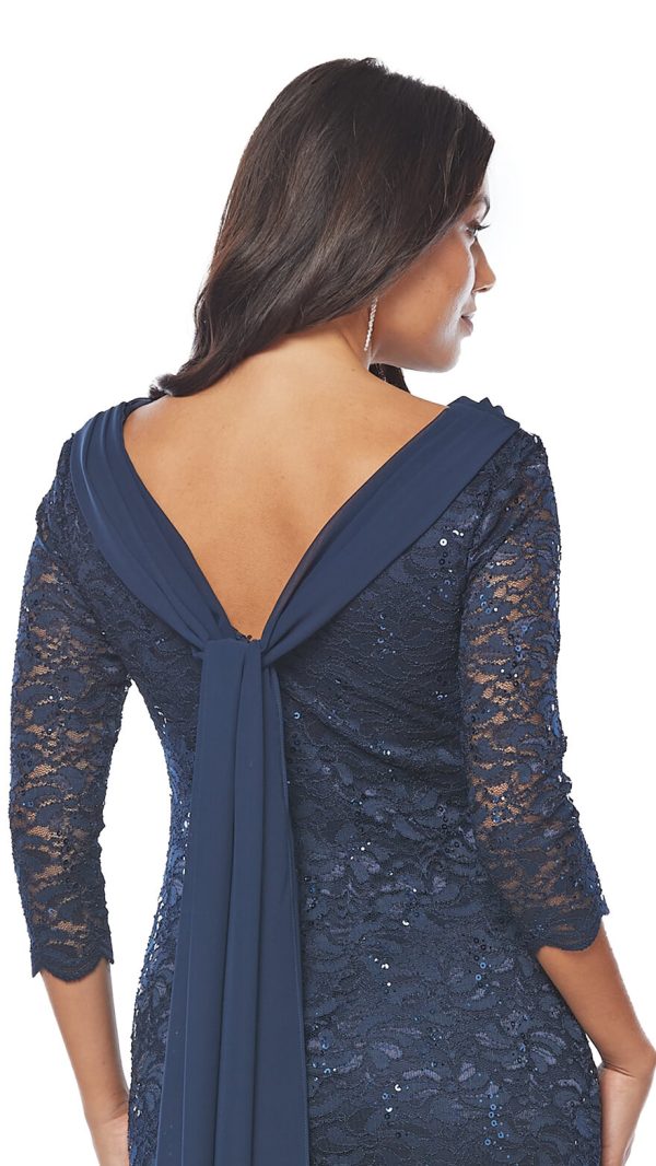 Stretch Sequin Lace Cocktail Dress with Chiffon Draped Cowl - Image 4