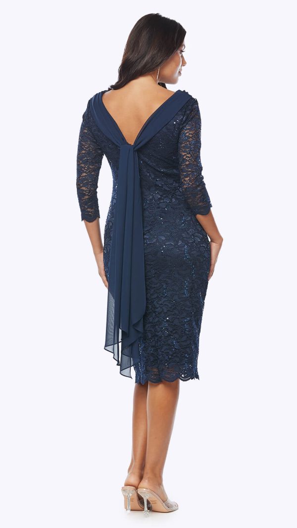 Stretch Sequin Lace Cocktail Dress with Chiffon Draped Cowl - Image 3