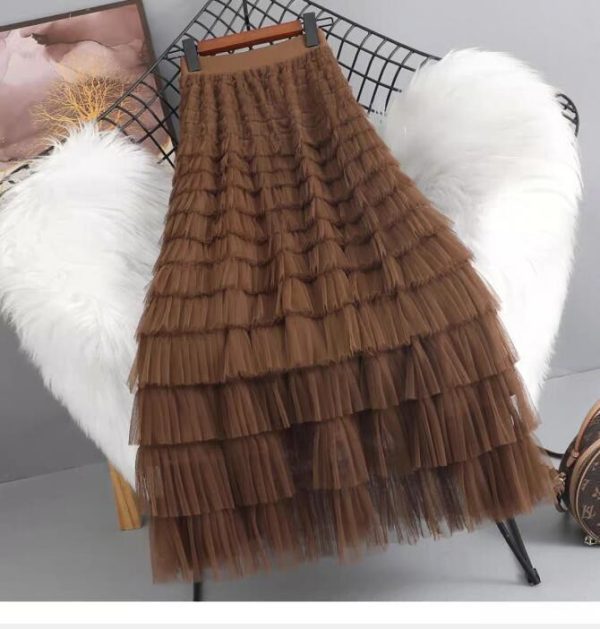 Mesh Multilayered Ruffle Tulle Skirt - Chocolate