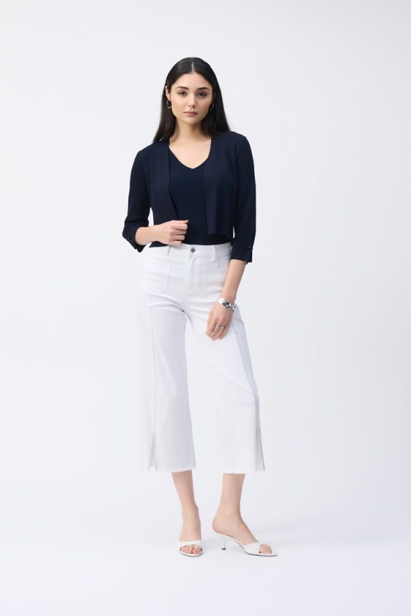 Joseph Ribkoff Cropped Cardigan with Pearl Detail - Navy - Image 4