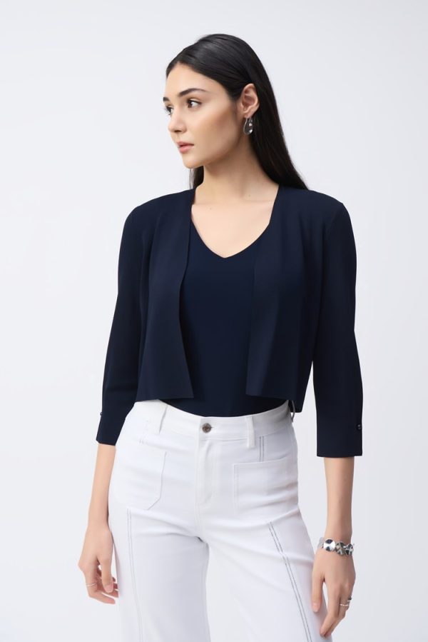 Joseph Ribkoff Cropped Cardigan with Pearl Detail - Navy