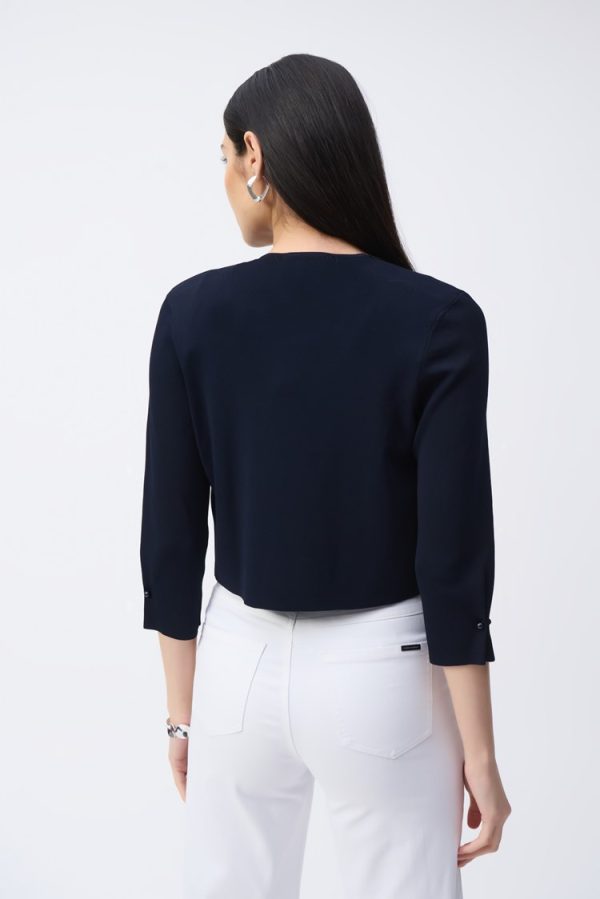 Joseph Ribkoff Cropped Cardigan with Pearl Detail - Navy - Image 3
