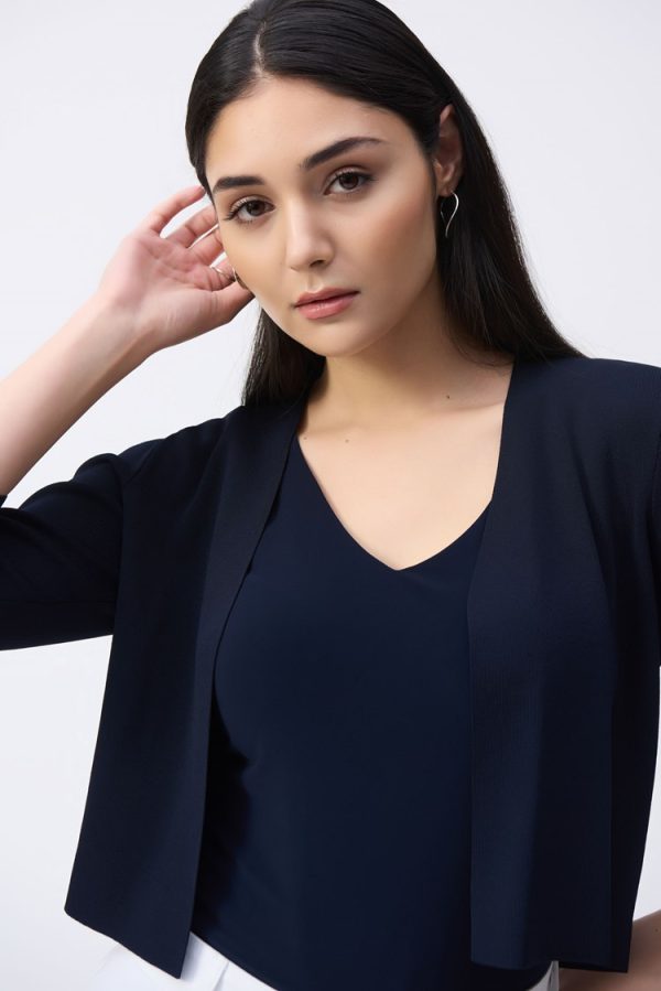 Joseph Ribkoff Cropped Cardigan with Pearl Detail - Navy - Image 2