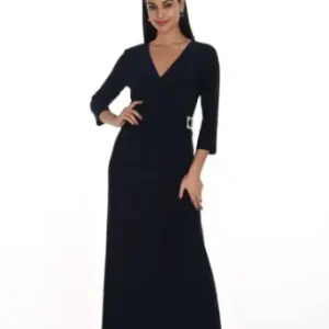 Frank Lyman Mock Wrap Gown in Navy