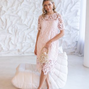 Two T's Guipure Lace Dress - Ice Pink