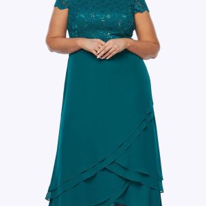 Chiffon Layered Dress with Stretch Sequin Lace Bodice