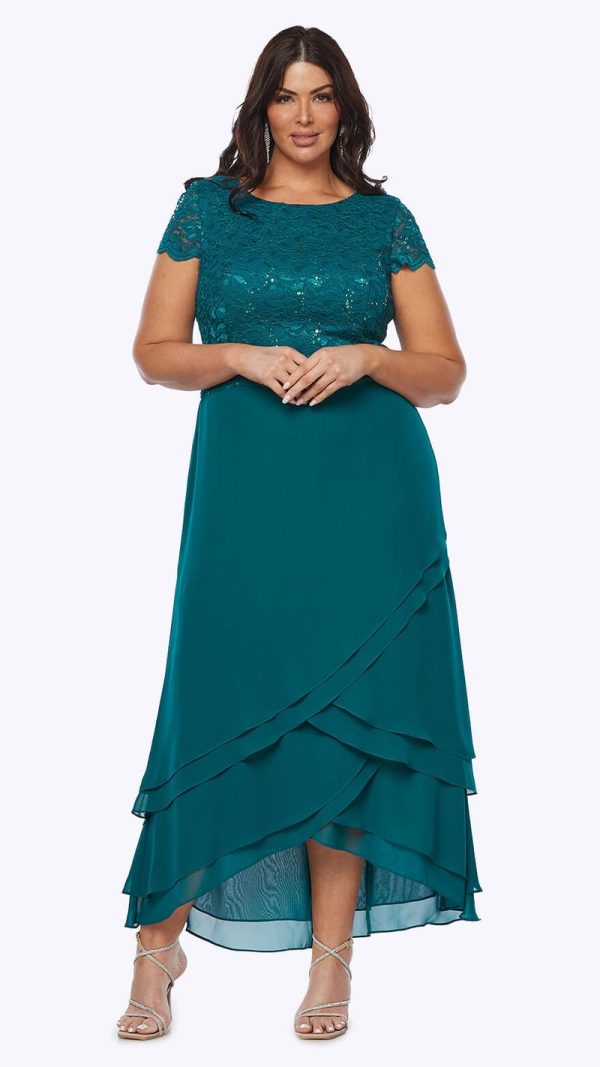 Chiffon Layered Dress with Stretch Sequin Lace Bodice