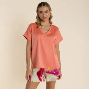 Two T's Satin Dropped Shoulder Top
