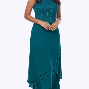 Stretch Sequin Lace and Chiffon Layered Dress