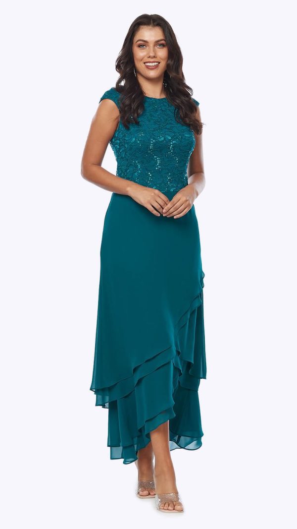 Stretch Sequin Lace and Chiffon Layered Dress