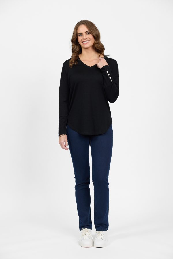 Merino V-Neck top with Button Cuff Detail - Image 5