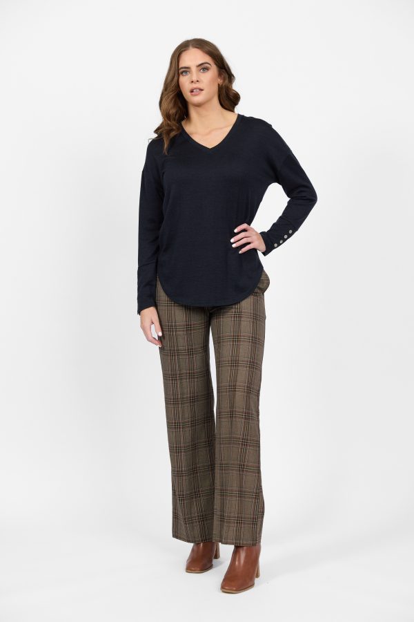Merino V-Neck top with Button Cuff Detail - Image 2