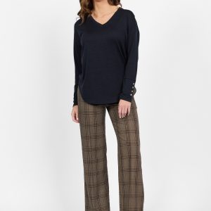 Merino V-Neck top with Button Cuff Detail