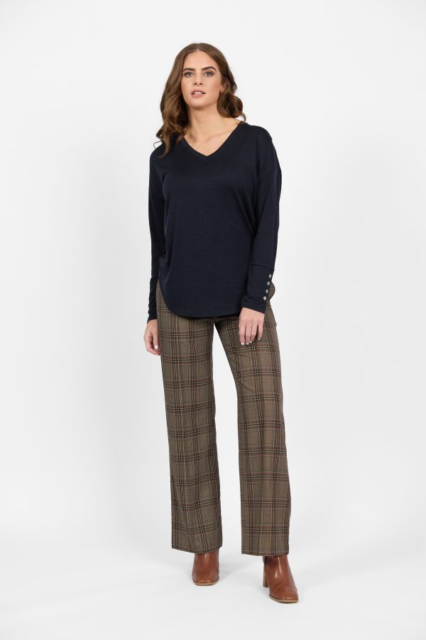 Merino V-Neck top with Button Cuff Detail