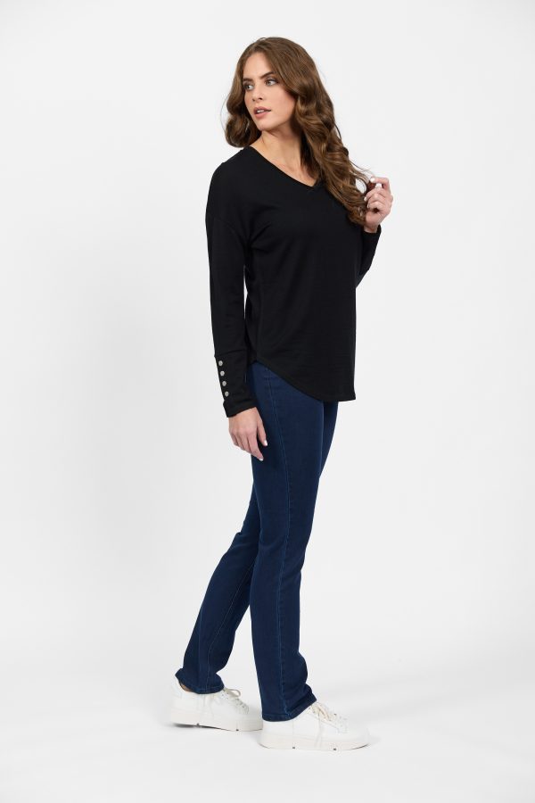Merino V-Neck top with Button Cuff Detail - Image 6