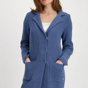 This Monari Knitted Jacket is a beautiful and versatile piece!  A knitted coatigan with a lapel collar in a metallic blend.