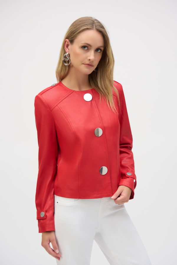 Add a sophisticated touch to any outfit with this sensational collarless jacket, crafted from luxurious stretch foiled faux suede.