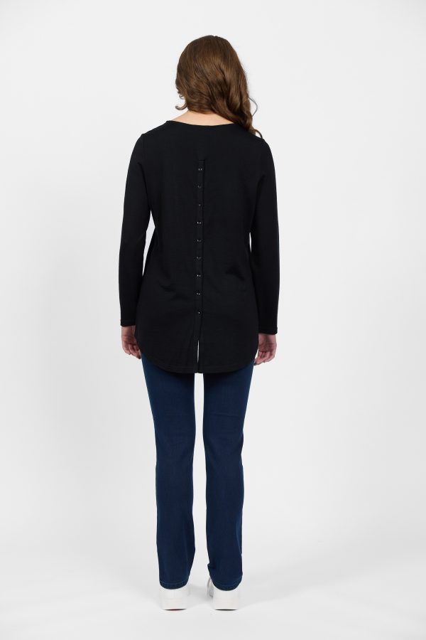 Merino Long Sleeve Top with Back Button Placket - Image 7