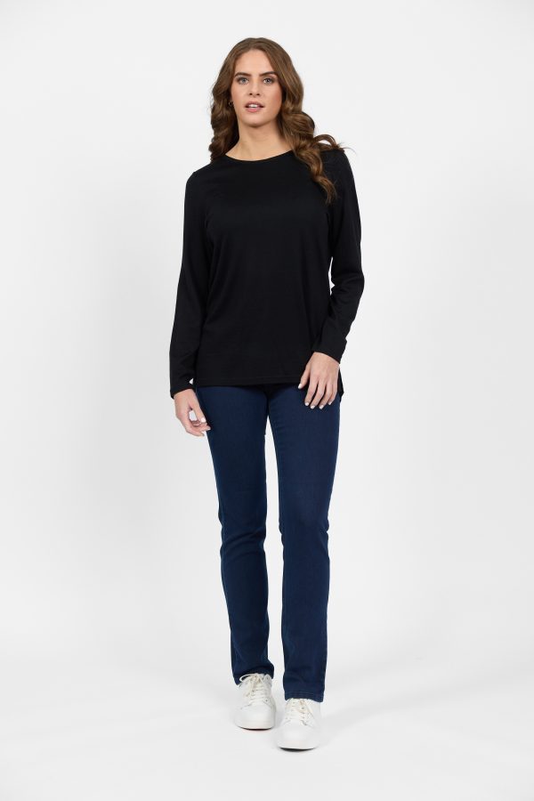 Merino Long Sleeve Top with Back Button Placket - Image 5