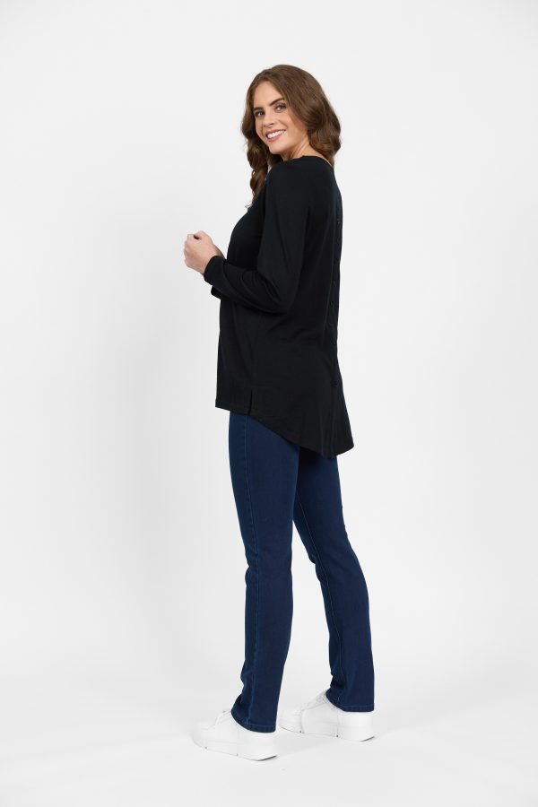 Merino Long Sleeve Top with Back Button Placket - Image 6