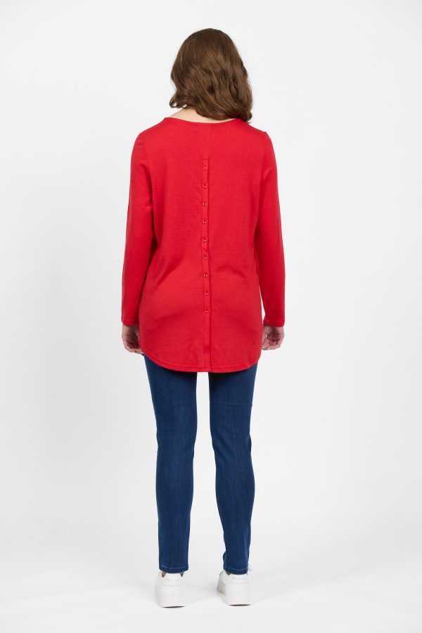 Merino Long Sleeve Top with Back Button Placket - Image 2