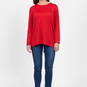 Merino Long Sleeve Top with Back Button Placket