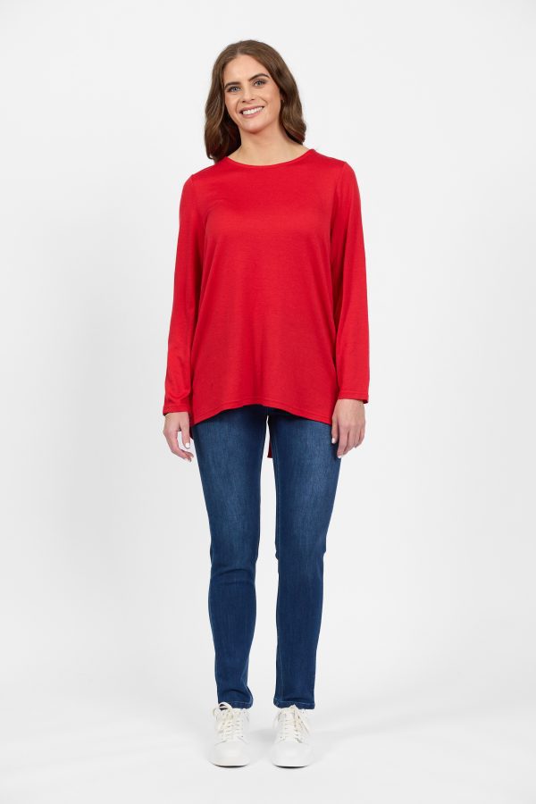 Merino Long Sleeve Top with Back Button Placket