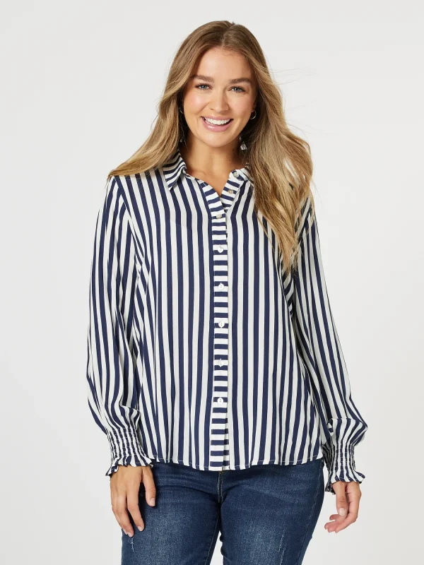 The Soho Stripe Shirt is your Classic shirt with a twist.  It has elasticised shirred cuffs to the sleeves so you can wear them up or down.