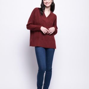 A plush cable knit with a sustainable blend of recycled materials that offers warmth without bulk. An easy to wear relaxed fit with a cozy feel.