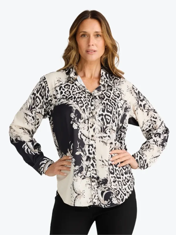 Step up your style with the Hunter Shirt from Brave & True. Made from silky printed satin, it feels amazing on and adds a touch of luxe to any outfit.