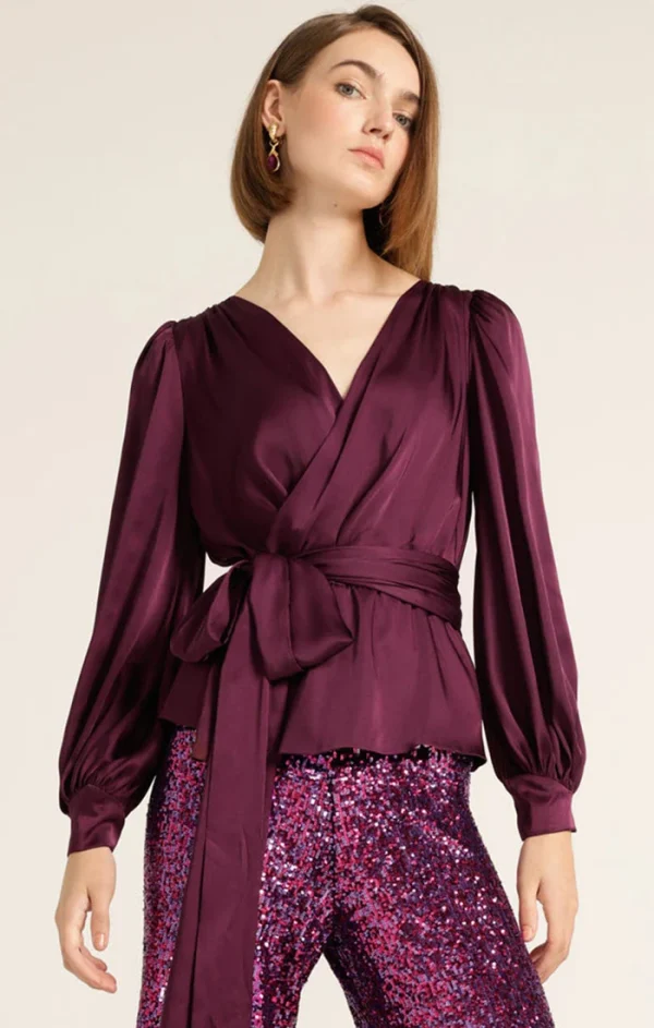 Satin Faux Wrap Top