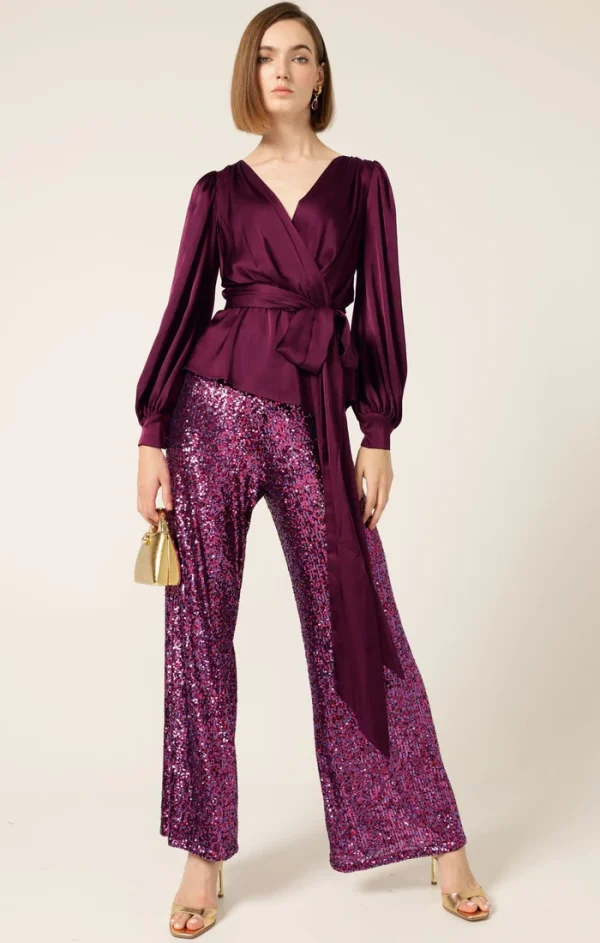 Satin Faux Wrap Top - Image 2