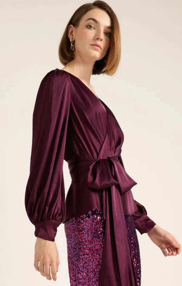 Satin Faux Wrap Top - Image 3