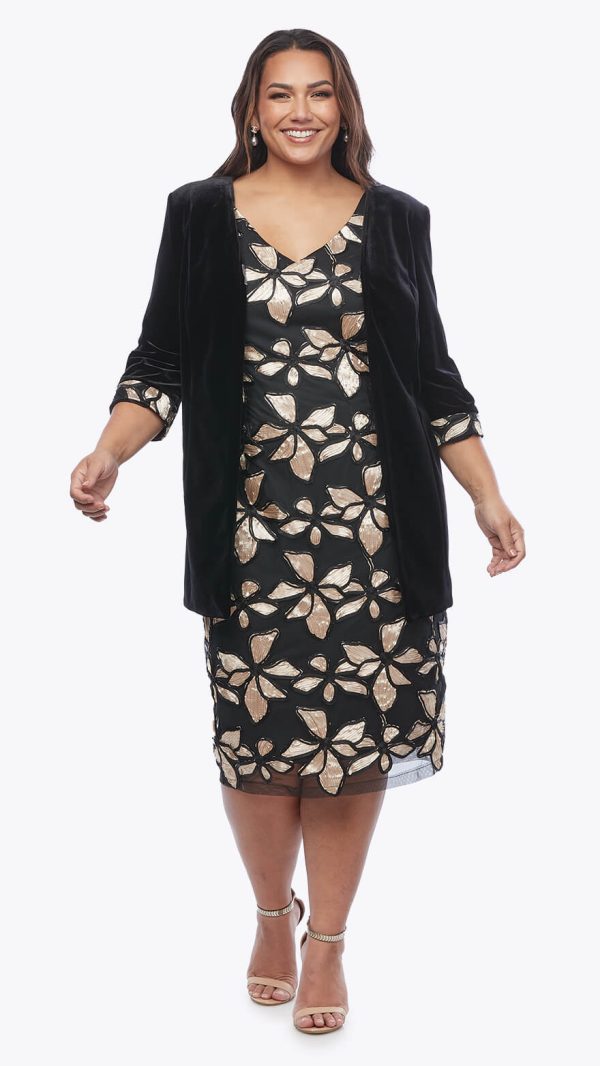Ribbon Embroidered Dress with Velvet Jacket