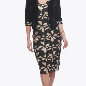 Embroidered Dress with Cropped Velvet Jacket