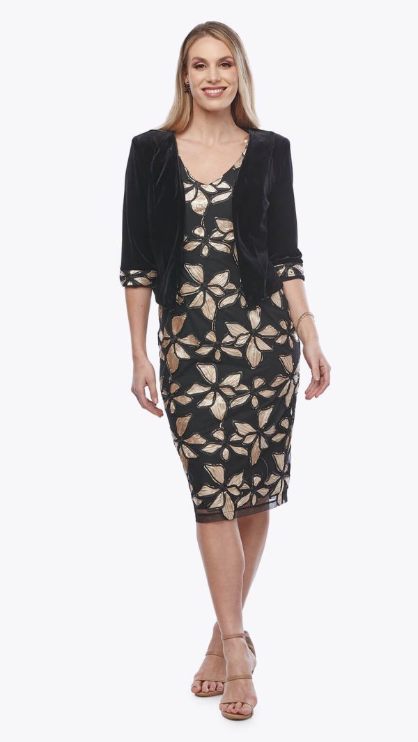 Embroidered Dress with Cropped Velvet Jacket
